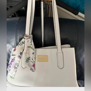 Nanette Lepore White Purse/Tote Coquette Floral Scarf Preppy, Summer, Old Money